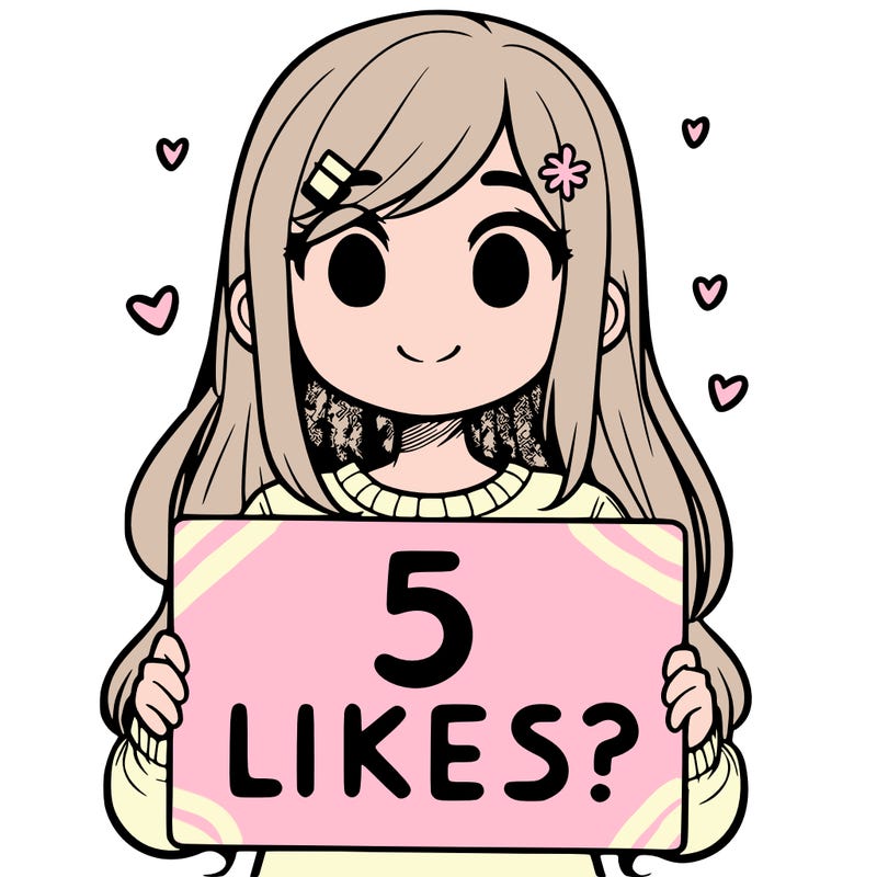 girl holding a sign that says 5 likes?
