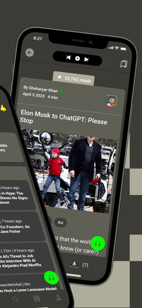HackerNoon mobile app displaying a tech article with an audio player icon.