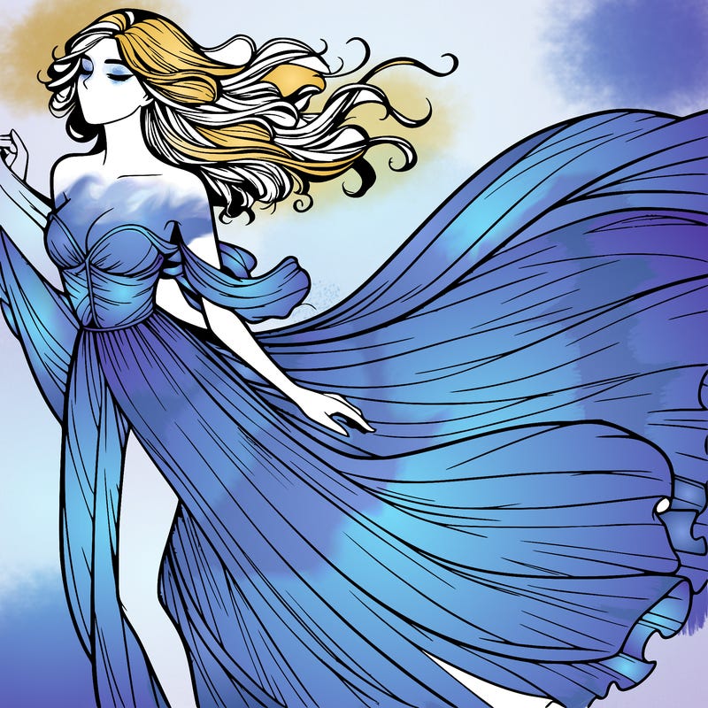 realistic woman in dress flowing the the wind