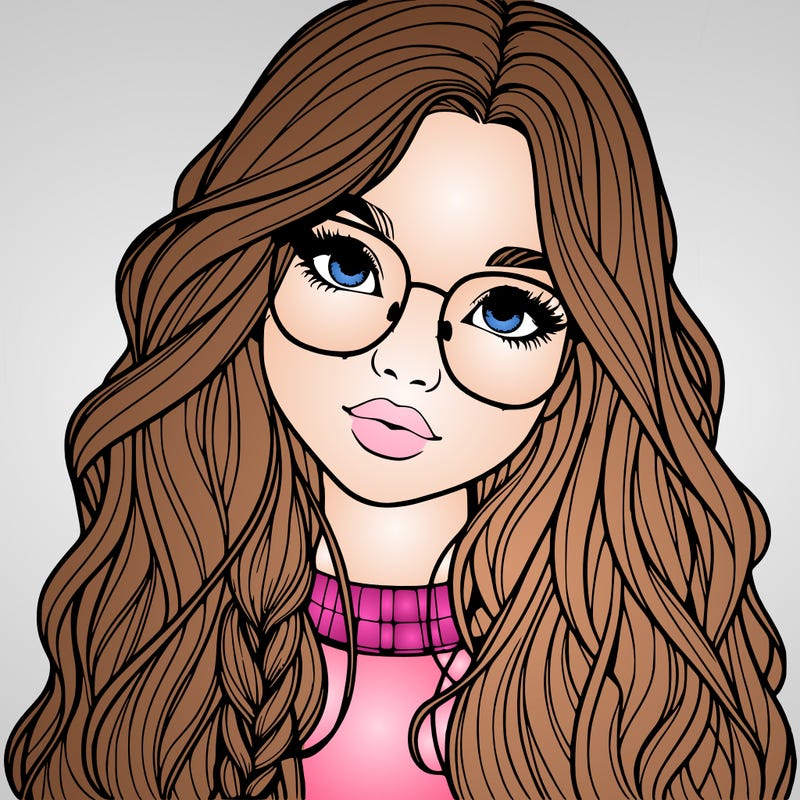 girl with long hair and freckles and glasses realistic