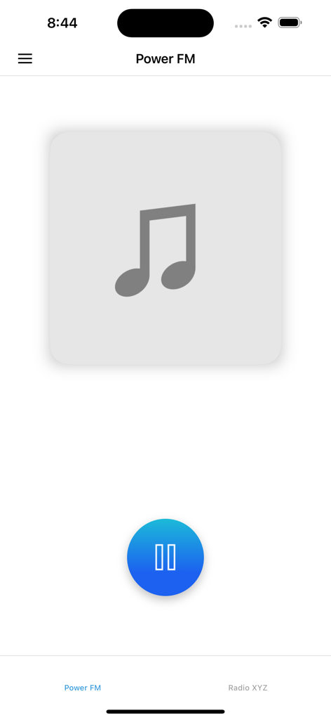 Power 97.9 FM - Interfaz del reproductor de radio Power 97.9 FM con botón de pausa
