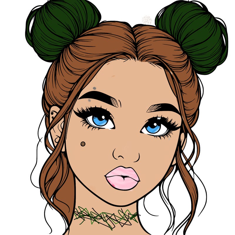 realistic girl with two buns on her hair and lips