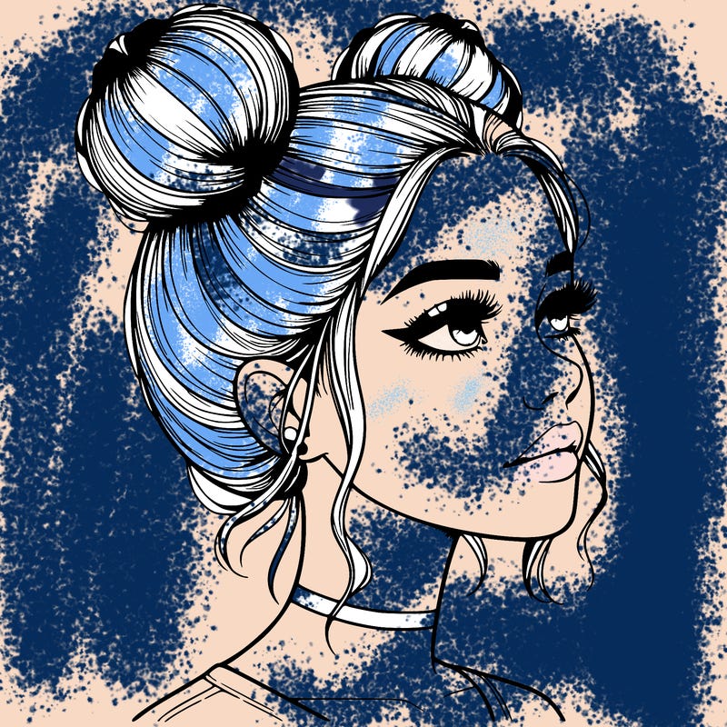realistic girl with buns on the top of her head