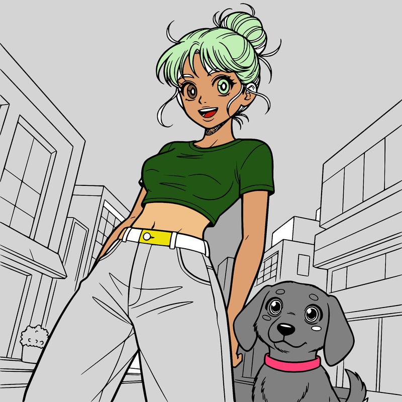 make a girl with baggy jeans hair up in a bun with a crop top