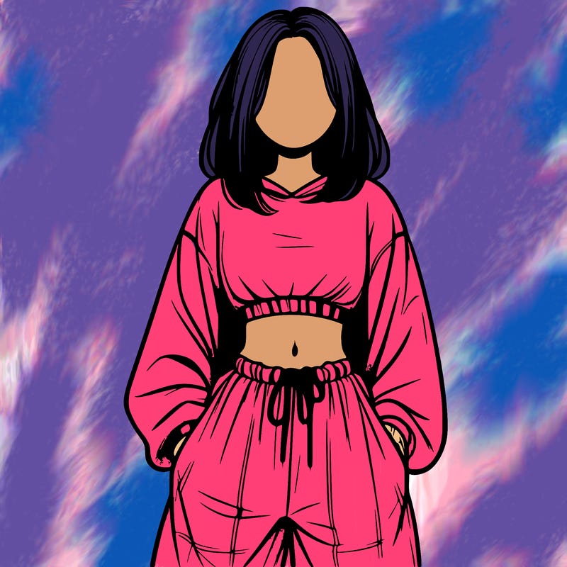 realistic girl faceless with baggy pants and a crop top