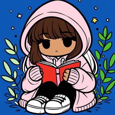 girl in oversized hoodie reading a book
