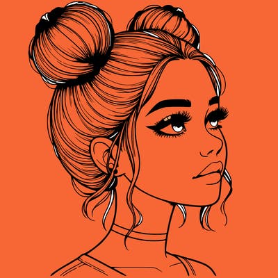 realistic girl with buns on the top of her head