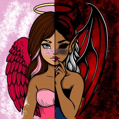 realistic angel half demon