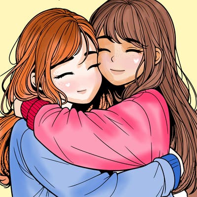 realistic two girls hugging