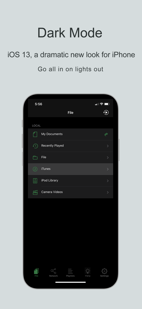 OPlayer video player app interface in dark mode showing local file categories