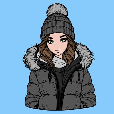 realistic girl with beanie and puff jacket