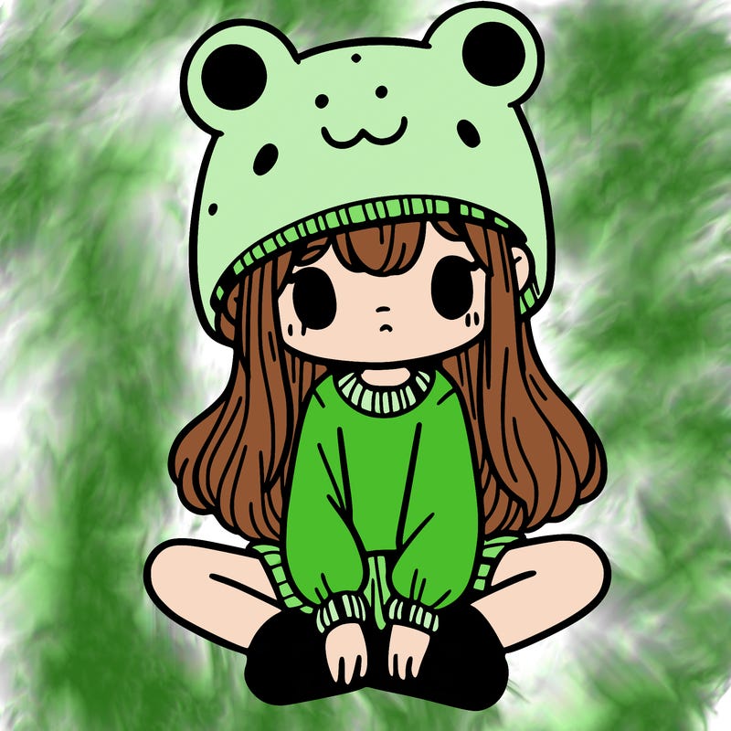 a girl wearing a frog hat and some frog socks