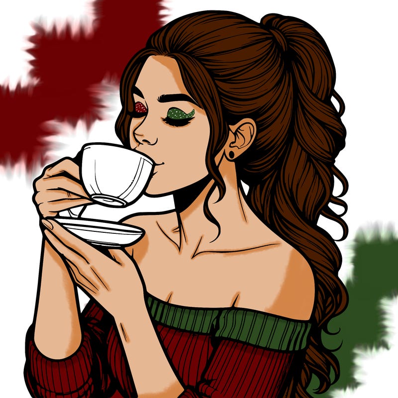 realistic woman drinking tea