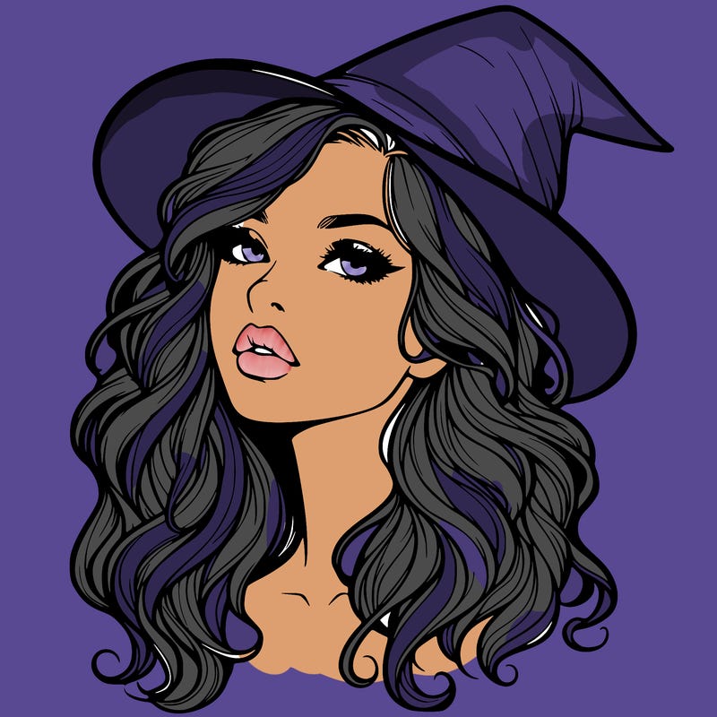 realistic witch girl with wavy hair and lips