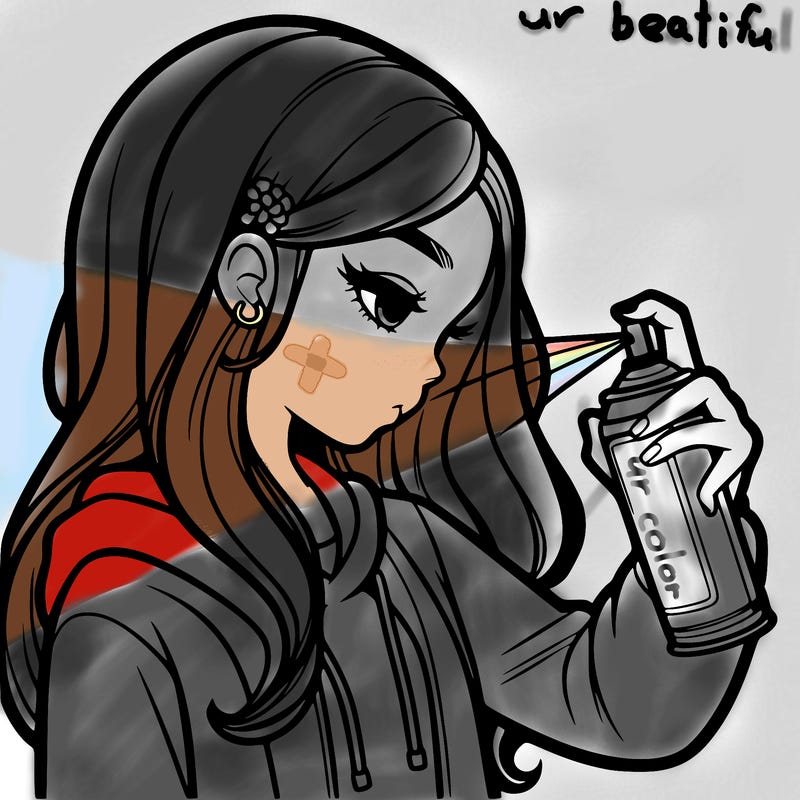 a realistic girl spray painting