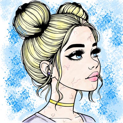 realistic girl with buns on the top of her head