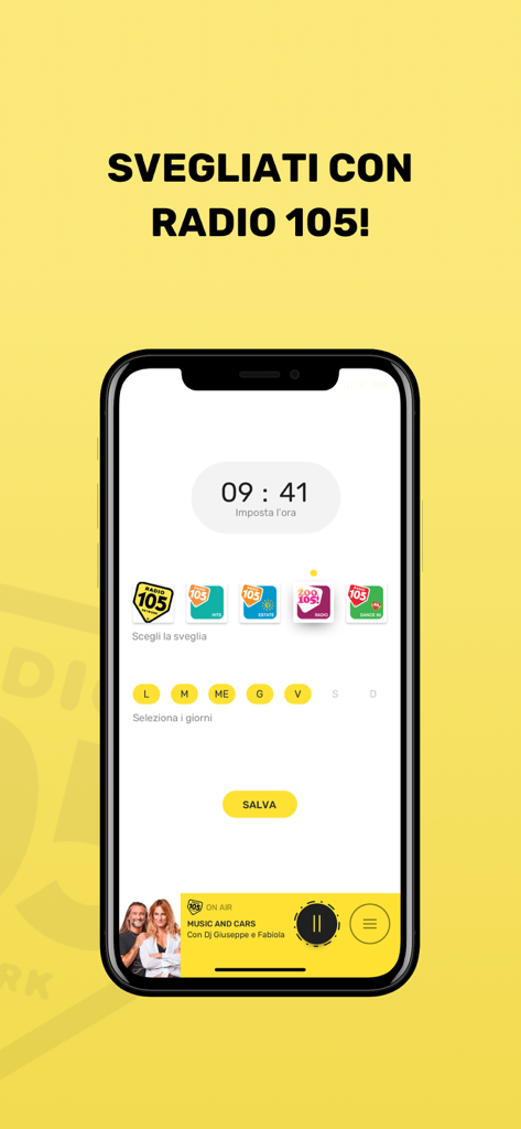 Radio 105 - Radio 105 mobile app alarm clock setting screen