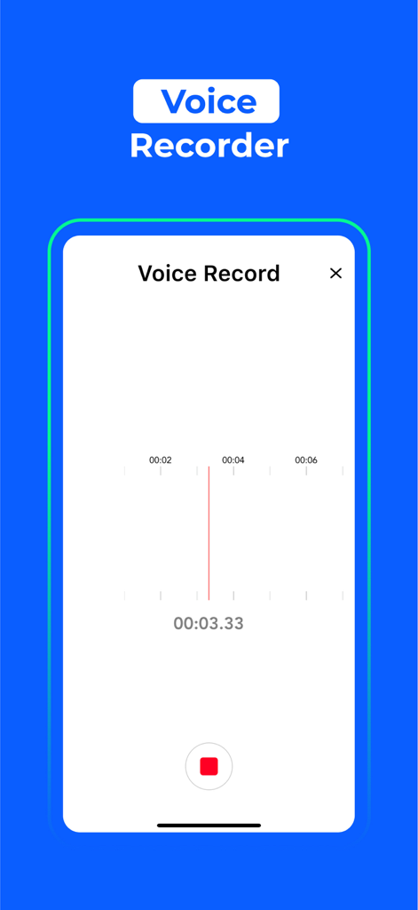 Interface de gravação de voz do aplicativo Flick AI Note Taker mostrando uma linha do tempo e um cronômetro de gravação