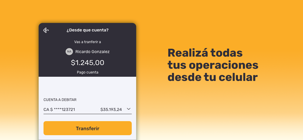 APP Banco San Juan - Écran de virement bancaire mobile sur l'application Banco San Juan montrant les détails du paiement et un bouton de confirmation du virement.