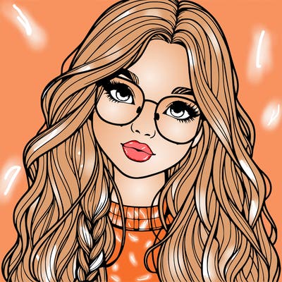 girl with long hair and freckles and glasses realistic