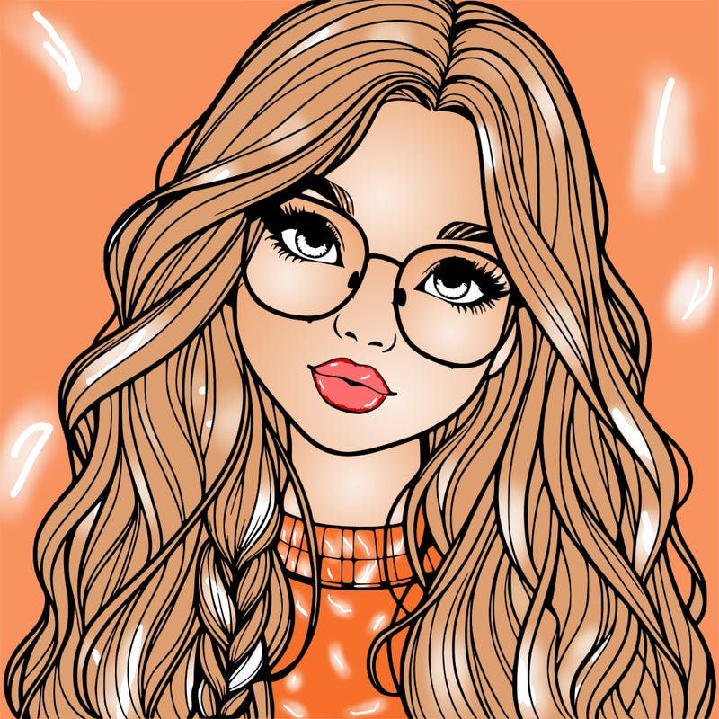 girl with long hair and freckles and glasses realistic