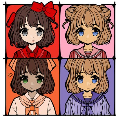 manga girl divided into four