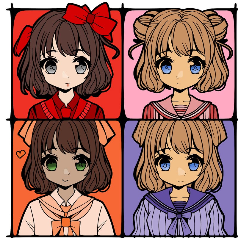 manga girl divided into four