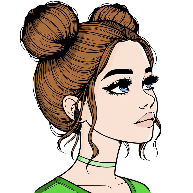 realistic girl with buns on the top of her head