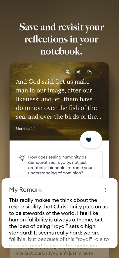 Rebind Study Bible - A user personal reflection note on a Bible verse in the Rebind Study Bible digital notebook.