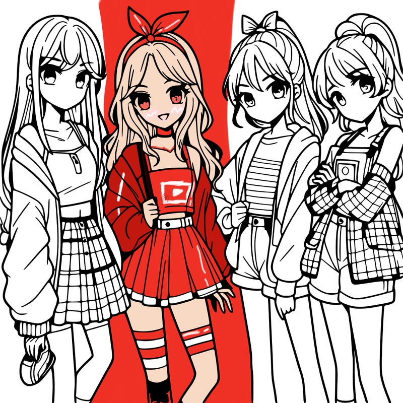teen manga girls group of 4