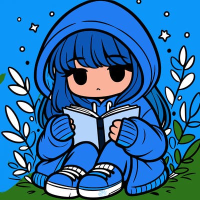 girl in oversized hoodie reading a book