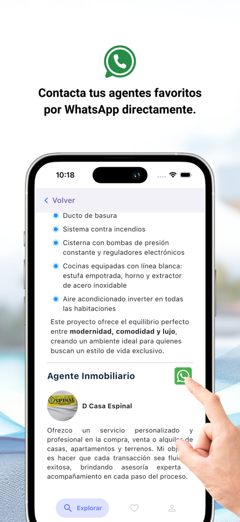 Toca Timbre - User contacting a real estate agent in the Dominican Republic via WhatsApp through the Toca Timbre app.