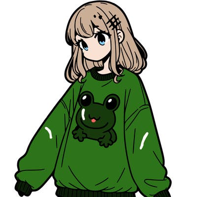 girl wearing frogging sweatshirt