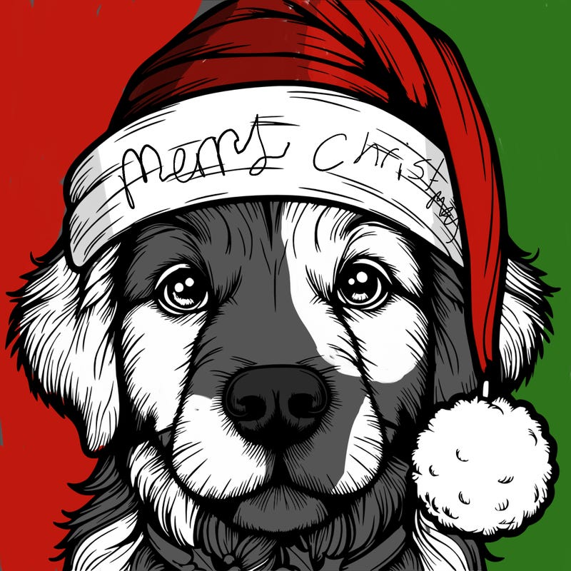 realistic dog with a christmas hat