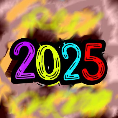 one line scrawled numbers sketch design “2025”