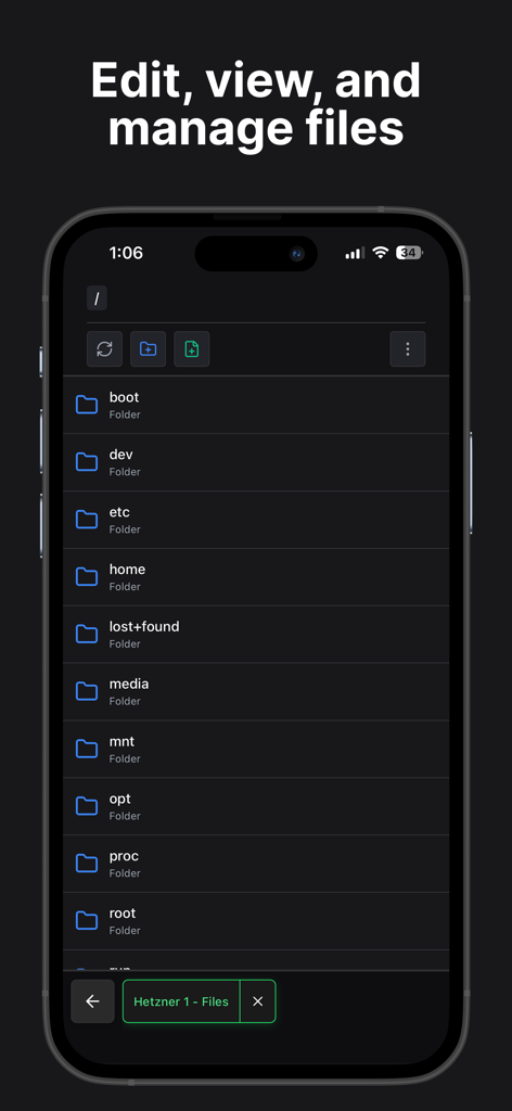 Termix - SSH Companion - Interface of Termix app showing a remote server file manager with Linux directories.