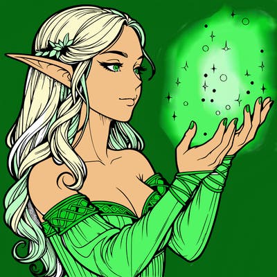 realistic elf girl doing magic