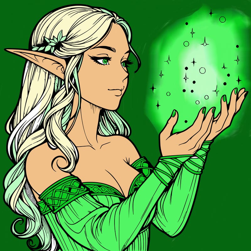 realistic elf girl doing magic