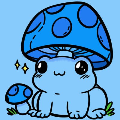 a cute frog with a mushroom hat