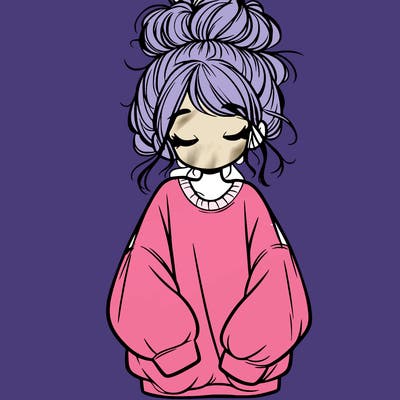 girl with baggy sweatshirt and messy bun