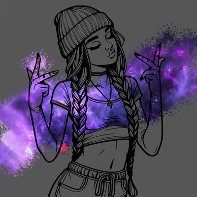 realistic teenage girl with braids and a beanie and crop top doing 🫶🏼