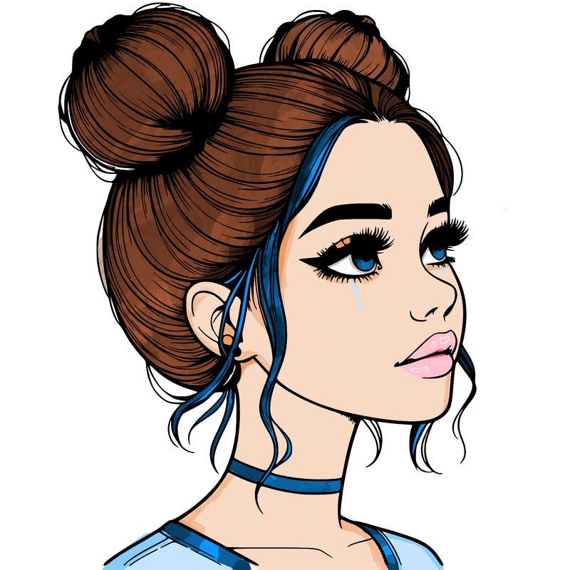 realistic girl with buns on the top of her head