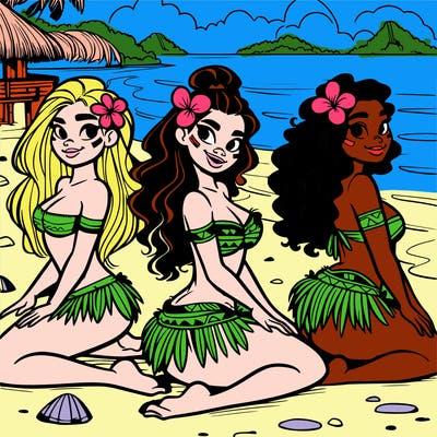 polynesian girls at the beach