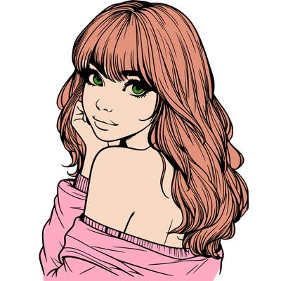 realistic girl with bangs looking over her shoulder