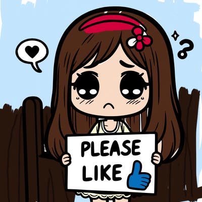 girl with a sad face with a sign say please like