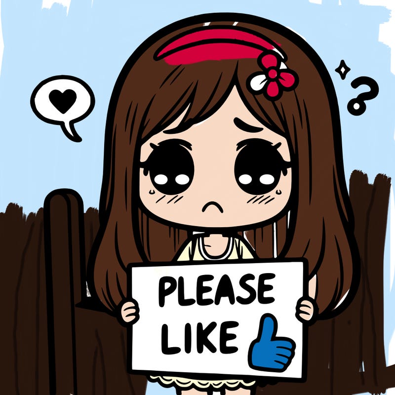 girl with a sad face with a sign say please like