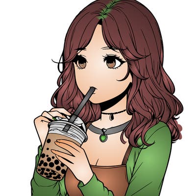 realistic girl drinking boba tea