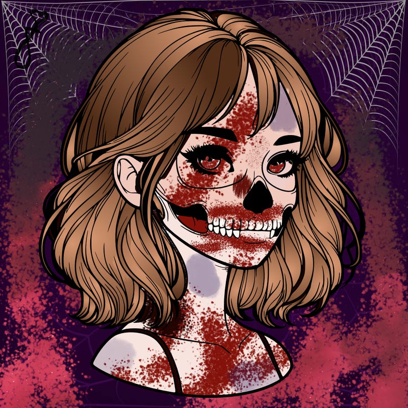 realistic girl with skull