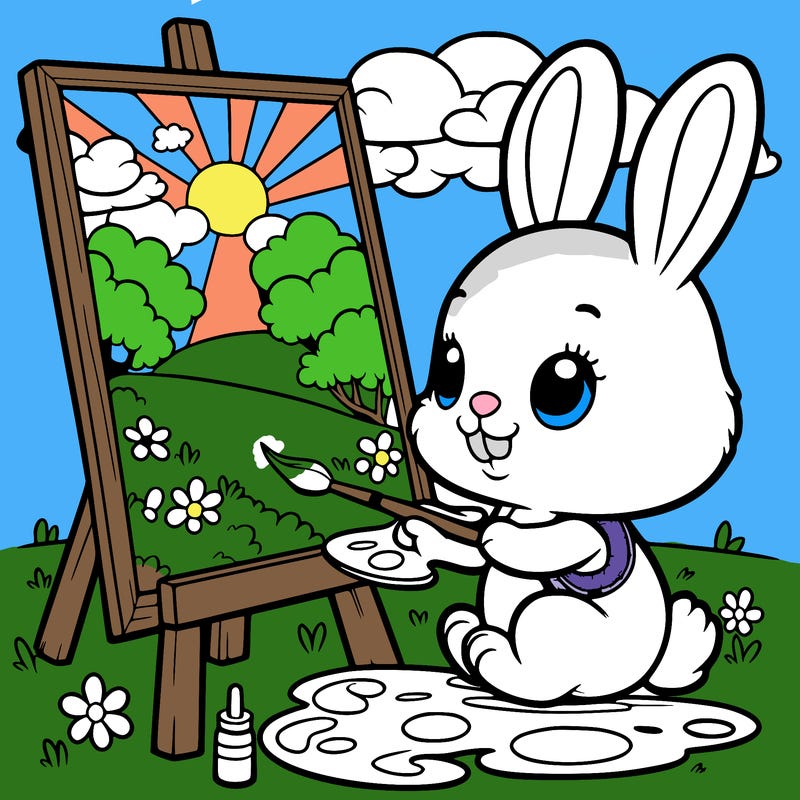 rabbit painting a picture