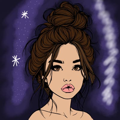 realistic girl with a messy bun and she has lips